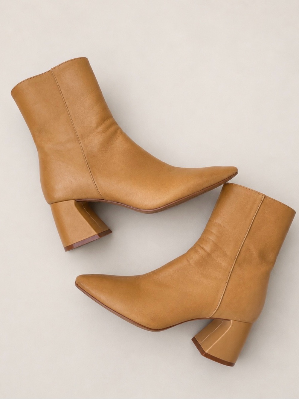 Zara Camel Tan 100% Leather Ankle Boots EU 38 US 7.5–8 Block Heel